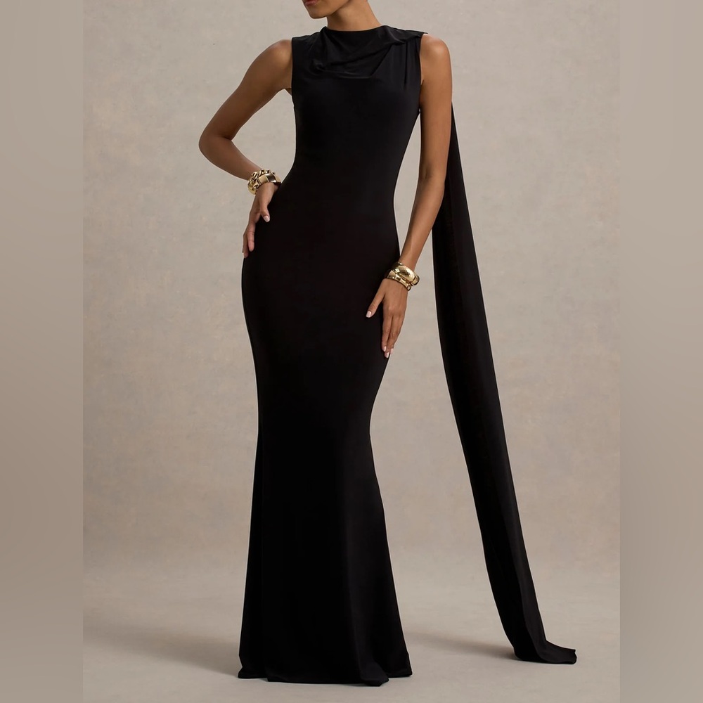 Club L London Black Satin Dress with Sash